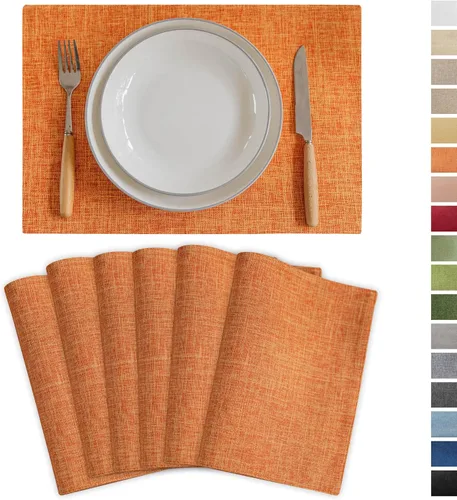 Miniatura 34 de Demetex Juego de 4 manteles individuales de lino resistentes al calor, manteles individuales de arpillera para comedor, cocina, banquete, lino claro