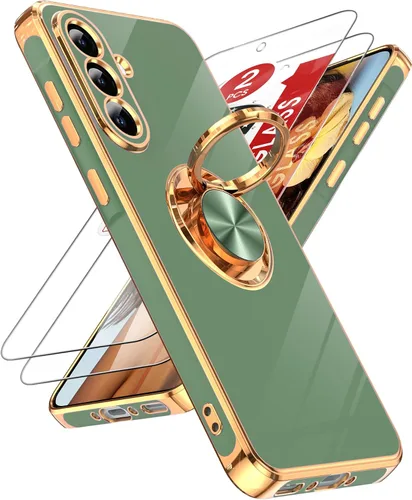 Miniatura 75 de LeYi Funda para Samsung Galaxy S22 Ultra con soporte de anillo giratorio de 360°, soporte magnético, chapado en oro rosa, borde protector para Negro