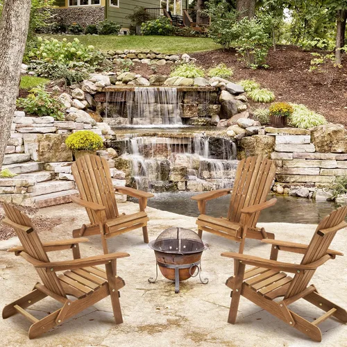 Miniatura 2 de Adirondack - Juego de 2 sillas plegables de madera para exteriores con respaldo de cedro macizo, cómoda silla de descanso para patio, terraza, Dorado