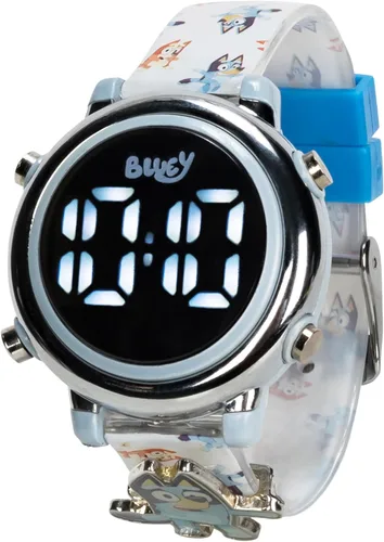 Accutime Bluey and Bingo - Reloj digital de cuarzo para niños pequeños, niños y niñas, correa de silicona blanca con pantalla digital negra, azul y