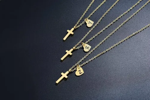 Miniatura 6 de Tiny Cross Necklace for Girls Heart Initial Necklace Women Heart Birthstone Necklace Letter Stainless Steel Pendant Jewelry First Communion