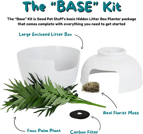 Miniatura 6 de Good Pet Stuff Caja de arena oculta para gatos con planta artificial, maceta redonda decorativa, filtro de carbón con ventilación para control