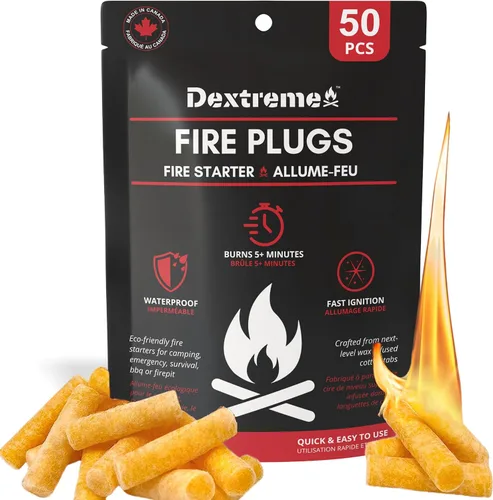 Dextreme Enchufes de fuego impermeables para fogatas, emergencias, supervivencia, hogueras, parrillas | 5+ minutos de combustión | Todo natural |