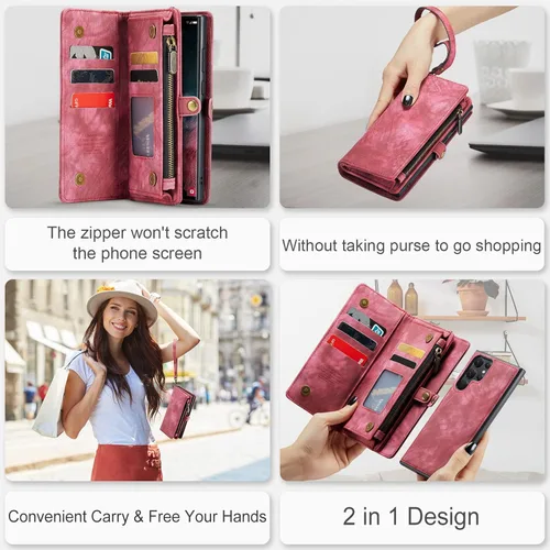 Miniatura 5 de Asuwish Funda de teléfono para Samsung Galaxy S22 Ultra 5G con cremallera, protector de pantalla de vidrio templado y tarjetero abatible, accesorios