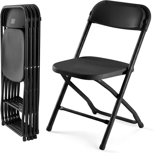 Miniatura 45 de DUMOS Paquete de 12 sillas plegables acolchadas de cuero, asiento comercial apilable portátil para interiores y exteriores con marco de acero, Caqui