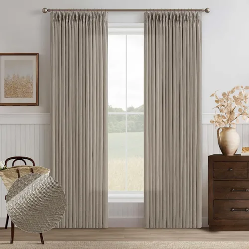 Miniatura 100 de TWODRAPES Cortinas de Lino Plisadas con Pinza Beige Blancas de 54 Pulgadas de Largo 2 Paneles para Comedor Cocina Dormitorio Plisadas Semi
