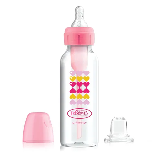 Dr. Brown's Natural Flow - Kit de iniciación de botellas anticólicos y estrecho, 8 onzas, con boquilla de flujo medio rápido nivel 3 y boquilla