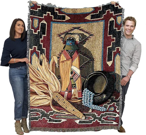 Miniatura 12 de Adobe Dreams Manta – Arte de cerámica del suroeste Pueblo – Manta de tapiz de regalo tejida de algodón – Fabricado en los Estados Unidos