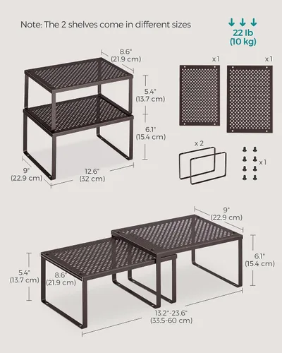 Miniatura 2 de SONGMICS Estante para especias, juego de 2 organizadores de estantes de metal para gabinetes, organizadores de encimera, elevadores de estantes