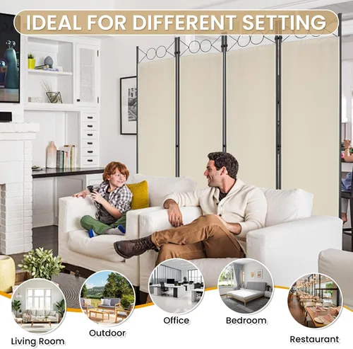 Miniatura 7 de Divisor de habitación, pantalla de privacidad plegable de 4 paneles, divisores de habitación con marco de acero de 6 pies, montaje libre, separador