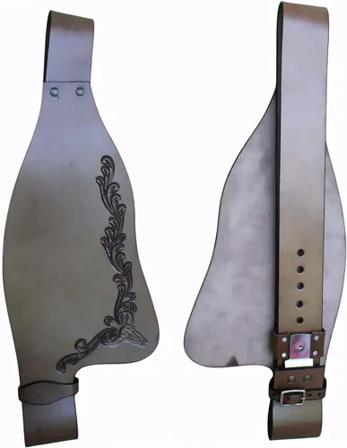 Miniatura 2 de CHALLENGER Horse Western Adult Tooled Genuine Leather Replacement Saddle Fenders 5225 Marrón claro