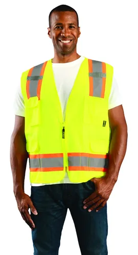 Miniatura 3 de OccuNomix ECO-ATRANS-YM - Chaleco de seguridad para topógrafo con cremallera de dos tonos y alto valor de visibilidad, clase 2, 100% poliéster ANSI