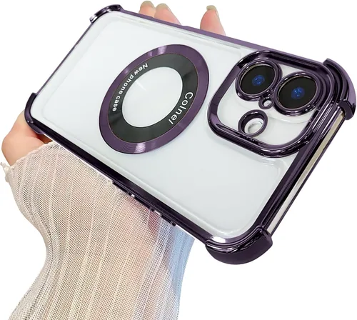 Miniatura 22 de Funda magnética transparente para iPhone 14 Plus, lujo brillante en las cuatro esquinas, protección de grado militar a prueba de golpes