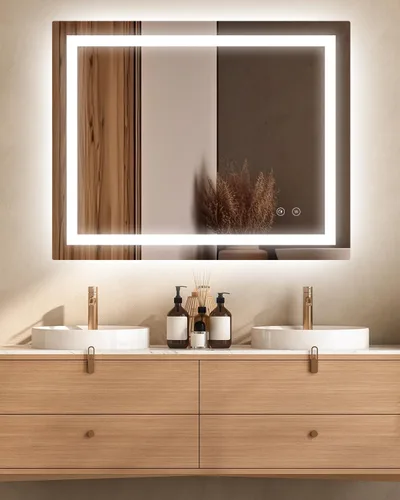Miniatura 9 de Ensenior Espejo de Baño LED de 40" x 32" con Luz Frontal y Posterior, Espejos de Pared Regulables sin Escalones con Anti-Empañamiento, A Prueba