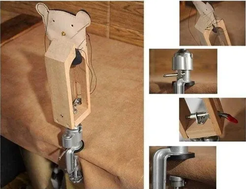 Miniatura 7 de ZHONGJIUYUAN Artesanía de cuero de madera, costura a mano, giratoria, cuero, cordones, costura, poni, horquilla, abrazadera para manualidades