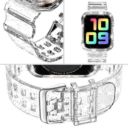 Miniatura 3 de DABAOZA - Correa compatible con Apple Watch de 49 mm, 46 mm, 45 mm, 44 mm, 42 mm, 41 mm, 40 mm, 38 mm, con protector, correa de TPU brillante