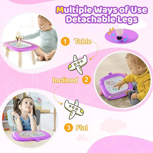 Miniatura 4 de Kikidex Juguetes para niños pequeños de 1 a 3 años, tablero magnético de dibujo, almohadilla de tablero de garabatos, juguetes educativos y de Morado