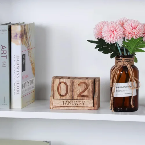 Miniatura 7 de Calendario de escritorio de madera, bloques de calendario de escritorio para maestros, bloque de fecha perpetuo de oficina pequeño, decoración