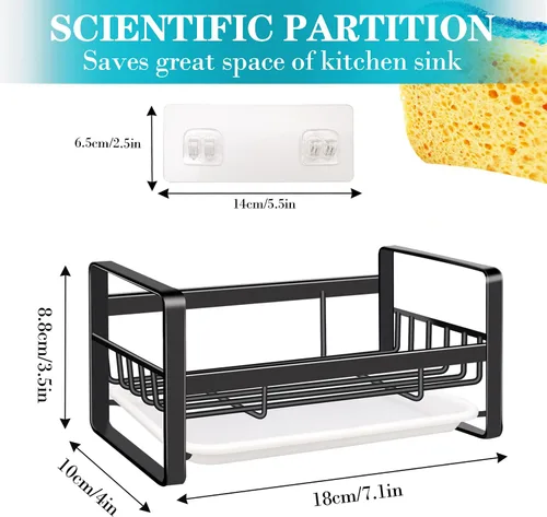 Miniatura 5 de VANTEN Organizador de Fregadero de Cocina, Soporte para Esponja, Estante Escurridor con Bandeja, Dispensador de Jabón y Cepillo, Almacenamiento