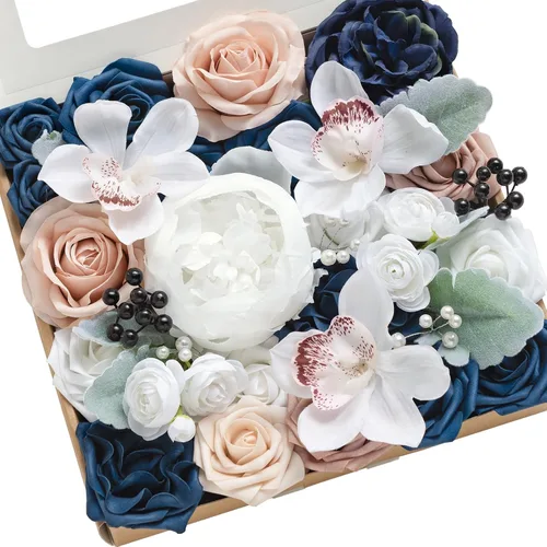 Miniatura 17 de Ling's moment Caja de Flores Falsas, Tallos de Vegetación Artificial Falsa, Rosas de Espuma, Gardenias, Hortensias de Seda, Ranúnculos, Flor de Tela