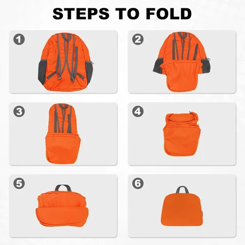 Miniatura 5 de HOLYLUCK Mochila plegable de senderismo ligera de 20L para hombres y mujeres, bolsa de hombro plegable al aire libre para viajes pequeños, naranja