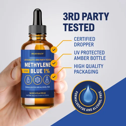 Miniatura 4 de WoldoHealth Gotas de Azul de Metileno 1% 3.4 Fl Oz - Alta pureza, ingredientes de grado farmacéutico USP, probados por terceros, sin formaldehído