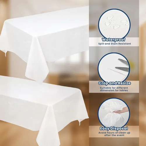 Miniatura 4 de BULK - Manteles de plástico blanco Paquete de 100 54 x 108 pulgadas Se adapta a mesas plegables y de picnic estándar Plegado, fácil