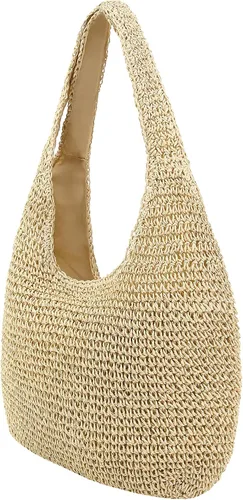 Miniatura 2 de Naimo Bolso de hombro de playa de paja para mujer, bolso de mano grande, tejido a mano, bolso estilo hobo casual de verano
