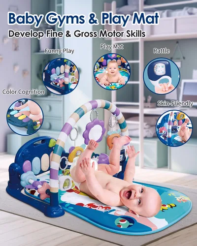 Miniatura 2 de dearlomum Alfombra de Juego para Bebés, Divertido Piano de Juego para Tiempo de Barriga con 5 Juguetes Sensoriales para Bebés, Música y Luces, Tigre