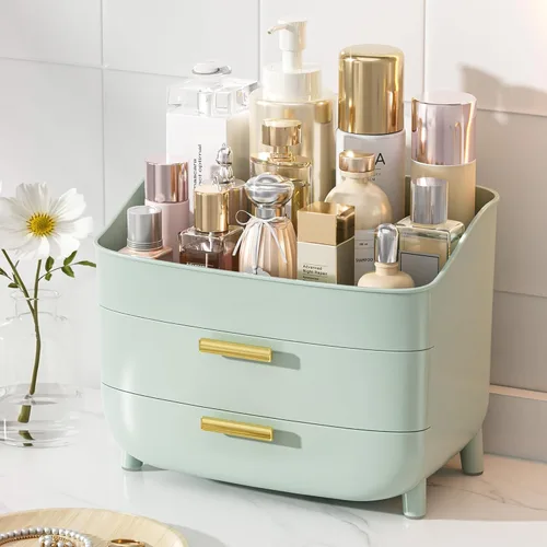 Miniatura 7 de Vtopmart - Organizador de maquillaje y cuidado de la piel de 3 niveles con cajones para tocador y encimera de baño, gran caja de almacenamiento
