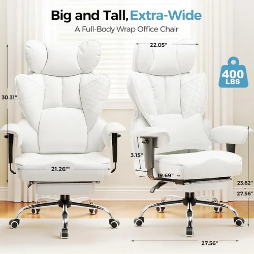 Miniatura 2 de COMHOMA Silla de Oficina de Escritorio 400LBS Sillas de Oficina Grandes y Altas Sillas Ergonómicas para Juegos con Asiento Ancho Silla de Cuero