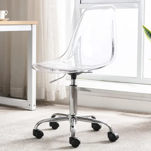 Silla de escritorio de acrílico transparente, moderna, pequeña, bonita, silla de plástico rodante, silla de plástico con ruedas y altura ajustable,