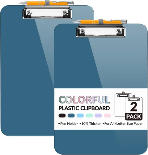 Miniatura 10 de Sooez Portapapeles de plástico con soporte para bolígrafo, [10% más grueso] Tableros de clip de 8.5 x 11 pulgadas con clip de perfil bajo, bonito
