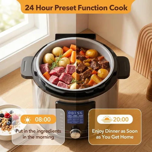 Miniatura 4 de NEWBULIG Olla a presión eléctrica de 6.3 cuartos de galón, presión múltiple de acero inoxidable, olla de cocción lenta 24 en 1 para arroz, estofado