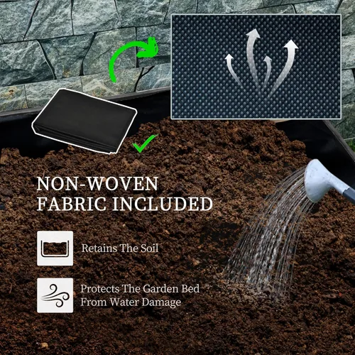 Miniatura 6 de Outsunny Cama de jardín elevada de 2 niveles con enrejado, maceta elevada de madera con agujeros de drenaje, forros, esquinas de metal, maceta Gris