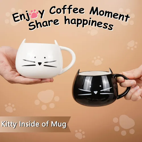 Miniatura 6 de Koolkatkoo - Taza de café con diseño de gato para mujeres y niñas, taza de agua de cerámica con gatito, 12 oz, taza pequeña, color blanco