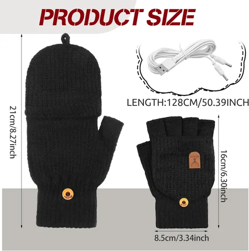 Miniatura 3 de SATINIOR 2 pares de guantes calentados USB de invierno, guantes calentadores de manos USB sin dedos, guantes eléctricos calentadores de manos