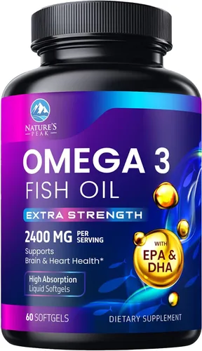 Suplementos de aceite de pescado Omega 3 – 2400 mg de aceite de pescado por porción – Omega-3 de triple fuerza con ácidos grasos EPA y DHA – Apoyo