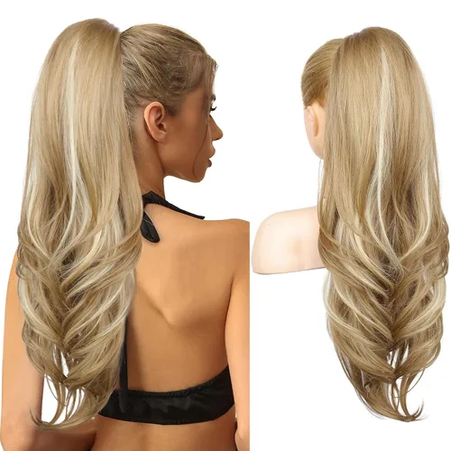 Miniatura 31 de SEIKEA Extensión de cola de caballo versátil con cordón, 26" de largo, cabello ondulado multicapa, clip para cola de caballo, extensiones de pelo