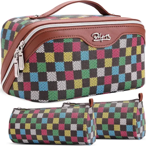 Miniatura 24 de BOYATU Bolsa organizadora de maquillaje de viaje, bolsa de cosméticos: Juego de 3 bolsas de maquillaje para mujeres con asa - Bolsas de aseo