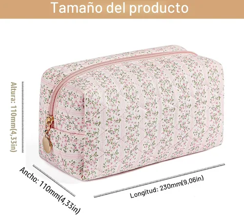 Miniatura 3 de Bolsa de maquillaje de viaje para mujeres y niñas, bolsa de maquillaje con cremallera, flores florales, organizador de maquillaje, bolsa de tela