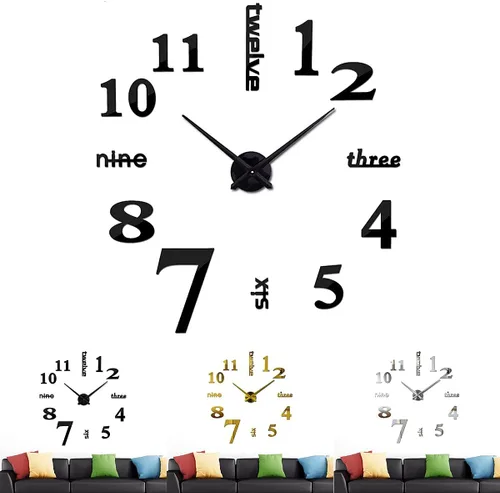 Miniatura 8 de Relojes de pared grandes 3D DIY para decoración de sala de estar, calcomanías de reloj de pared, sin marco, superficie de espejo, calcomanía