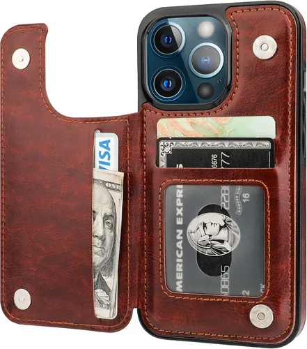 Miniatura 15 de ONETOP - Funda tipo cartera compatible con iPhone 13 Pro con soporte para tarjetas, funda de piel sintética con ranuras para tarjetas, doble cierre