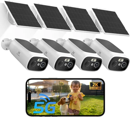ELECCTV Cámara solar 2K inalámbrica para exteriores, cámaras WiFi de 2.4/5 Ghz para seguridad del hogar, visión amplia de 130°, visión nocturna a