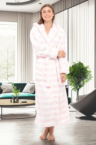 Miniatura 5 de Alexander Del Rossa - Bata de baño larga de cálido y suave vellón, con capucha, para mujer, para el invierno