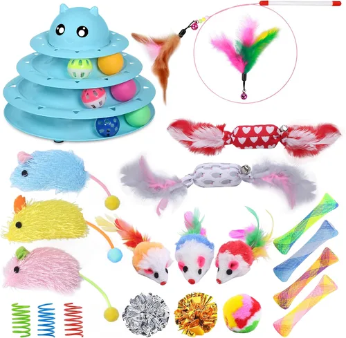 Miniatura 16 de UPSKY Juguete Rodillo para Gatos Tornamesa de 3 Niveles Juguete para Gatos con Pelotas con Seis Pelotas Coloridas Juguetes Interactivos para Gatitos