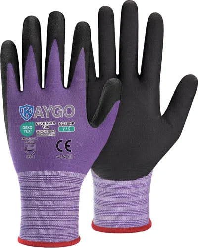 Miniatura 20 de KAYGO Guantes de Trabajo de Seguridad con Revestimiento de Nitrilo MicroFoam, 3 Pares KG18NB, Guante de Punto Sin Costuras de Nylon con Dedos Gris