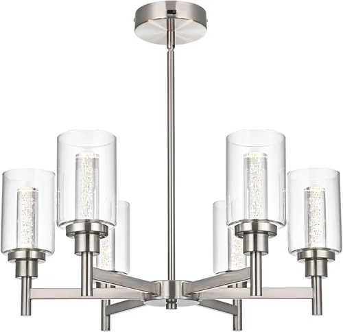 Miniatura 8 de Lámpara de araña de cristal de 4 luces estilo granja, negra, para cocina, iluminación colgante con cilindro de cristal transparente para comedor