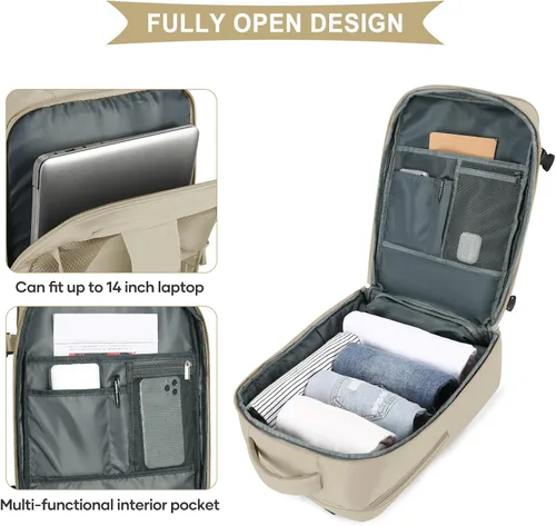 Miniatura 5 de coowoz Mochila grande de viaje para mujeres y hombres, mochila de transporte, mochila para senderismo impermeable para deportes al aire libre, Caqui