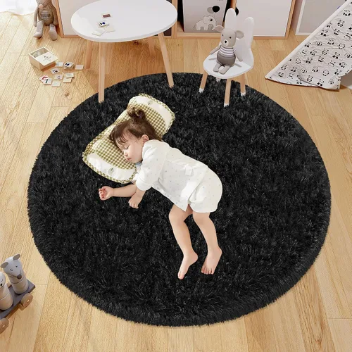 Miniatura 35 de Alfombra circular pequeña para dormitorio, 2 x 2 pies, color azul, para decoración de habitación de niños, redonda esponjosa para guardería